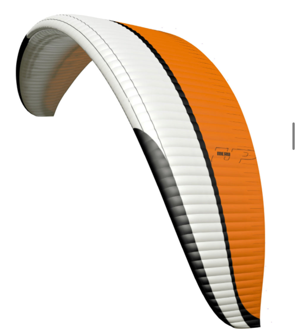 UP Meru paragliding wing orange white